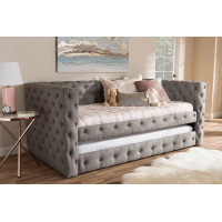 Baxton Studio CF8987-Grey-Daybed Janie Classic And Contemporary Grey Fabric Upholstered Daybed With Trundle